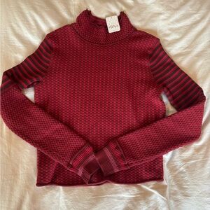 Free People Red and Black Cowl Neck Sweater